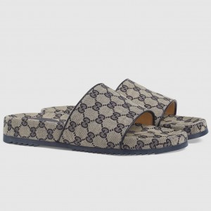Gucci Men's Slides Sandals in Blue Original GG Canvas