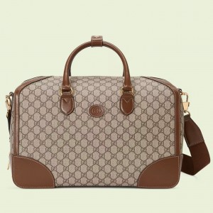 Gucci Duffle Bag in Beige GG Supreme Canvas with Interlocking G