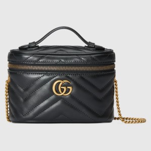 Gucci GG Marmont Mini Beauty Case in Black Chevron Leather