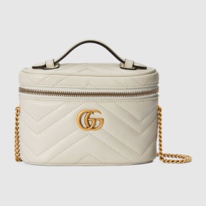 Gucci GG Marmont Mini Beauty Case in White Chevron Leather