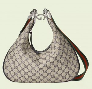 Gucci Attache Medium Shoulder Bag in GG Canvas with Blue Leather