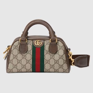 Gucci Ophidia GG Mini Top Handle Bag in Beige Supreme Canvas
