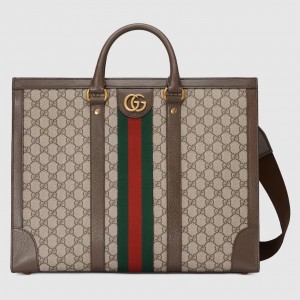 Gucci Men's Ophidia Large Tote Bag in Beige GG Supreme Canvas