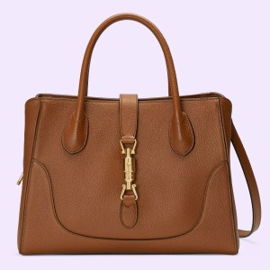 Gucci Jackie 1961 Small Tote Bag in Brown Grained Leather