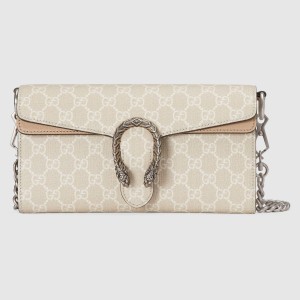 Gucci Dionysus Small Shoulder Bag with Chain in White GG Canvas
