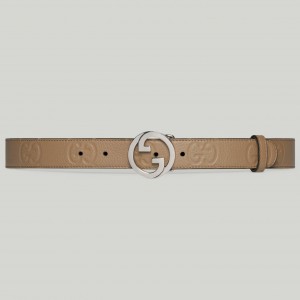 Gucci Blondie Belt 30MM in Beige Debossed GG Leather