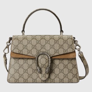 Gucci Dionysus Small Top Handle Bag in GG Canvas with Taupe Suede