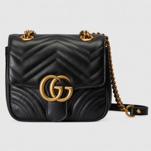 Gucci GG Marmont Square Mini Bag in Black Chevron Leather