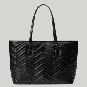 Gucci GG Marmont Large Tote Bag in Black Chevron Leather