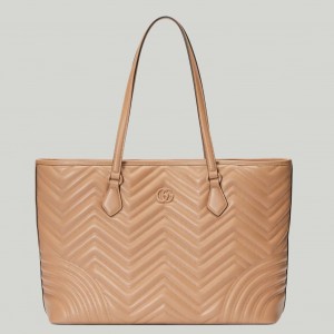 Gucci GG Marmont Large Tote Bag in Rose Beige Chevron Leather