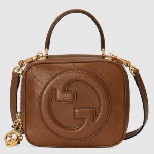 Gucci Blondie Mini Top Handle Bag in Brown Leather