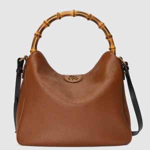 Gucci Diana Large Shoulder Bag in Brown Cuir Leather