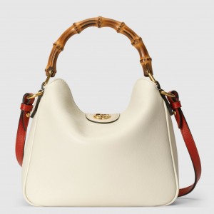 Gucci Diana Small Shoulder Bag in White Cuir Leather