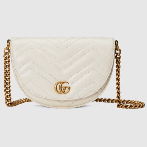 Gucci GG Marmont Mini Chain Bag in White Chevron Calfskin