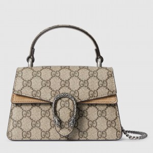 Gucci Dionysus Mini Top Handle Bag in GG Canvas with Taupe Suede