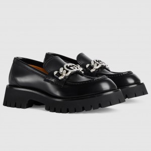 Gucci Women's Lug Sole Horsebit Loafers in Black Leather