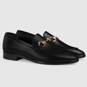 Gucci Women's Jordaan Loafers in Black Leather with Crystals