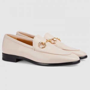 Gucci Women's Jordaan Loafers in Pink Leather with Crystals
