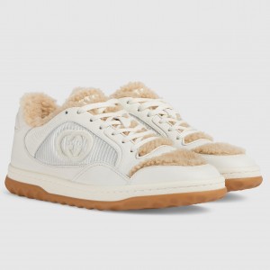 Gucci Women's MAC80 Sneakers in White Leather with Wool