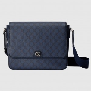 Gucci Ophidia Medium Messenger Bag in Blue GG Supreme Canvas