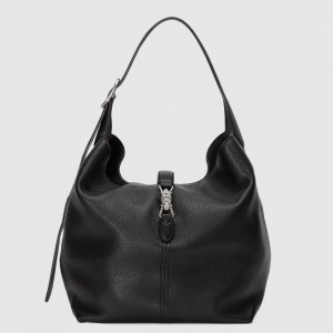 Gucci Jackie 1961 Small Shoulder Bag in Black Grained Leather