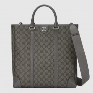 Gucci Men's Ophidia Medium Tote Bag in Grey GG Supreme Canvas
