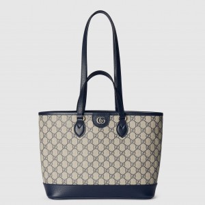Gucci Ophidia Small Tote Bag in Beige/Blue GG Supreme Canvas