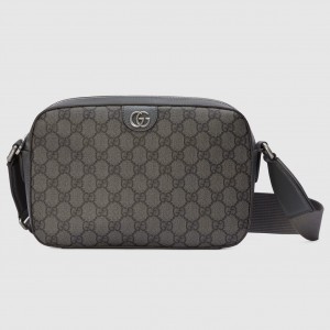Gucci Men's Ophidia Medium Crossbody in Grey GG Supreme Canvas