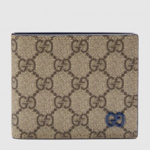 Gucci Bi-fold Wallet in Beige Supreme Canvas with Blue Interior