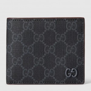 Gucci Bi-fold Wallet in Black Supreme Canvas with Red Interior