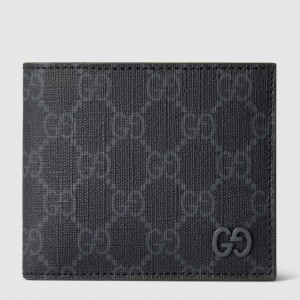 Gucci Bi-fold Wallet in Black Supreme Canvas with Grey Interior