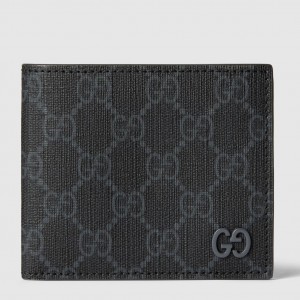 Gucci Bi-fold Wallet in Black Supreme Canvas with Green Interior