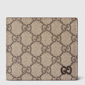 Gucci Bi-fold Coin Wallet in Beige Supreme Canvas with Brown Interior
