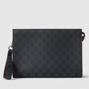 Gucci Portfolio Pouch in Black Supreme Canvas with Red Leather