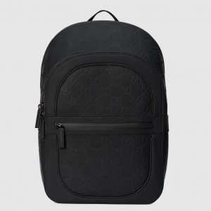 Gucci Men's Backpack in Black GG Rubber-effect Leather