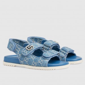 Gucci Women's Sandals in Light Blue Denim with Double G