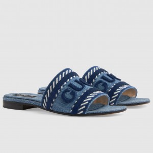Gucci Women's Slide Sandals in Dedim with Gucci Script