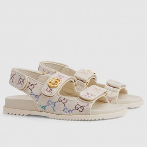 Gucci Women's Velcro Sandals in White GG Crystal Canvas