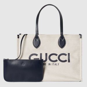 Gucci Medium Tote Bag in Canvas with Blue Gucci Print