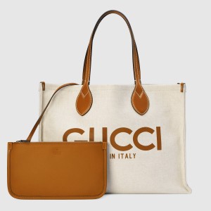 Gucci Medium Tote Bag in Canvas with Brown Gucci Print