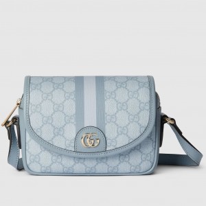 Gucci Ophidia GG Mini Shoulder Bag in Dusty Blue Supreme Canvas
