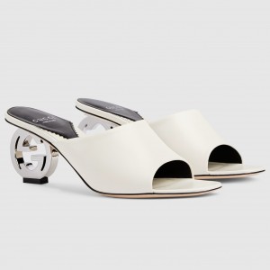 Gucci Interlocking G Heel Sandals in White Leather