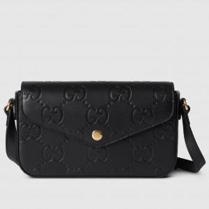 Gucci Super Mini Shoulder Bag in Black GG Leather