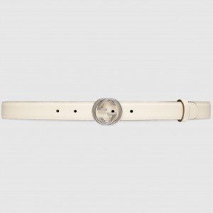 Gucci Interlocking G Belt 25MM in White Leather