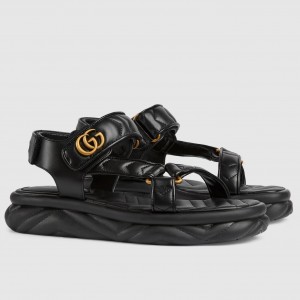 Gucci Women's GG Marmont Sandals in Black Matelasse Leather