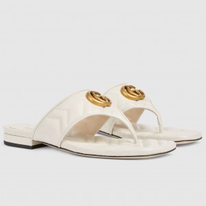 Gucci Women's GG Marmont Thong Sandals in White Leather
