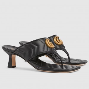 Gucci Women's GG Marmont Thong Sandals 55mm in Black Leather