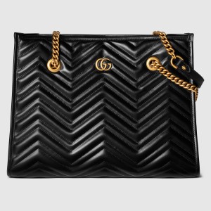 Gucci GG Marmont Medium Tote in Black Chevron Calfskin