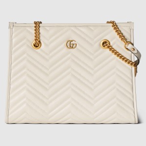 Gucci GG Marmont Medium Tote in White Chevron Calfskin