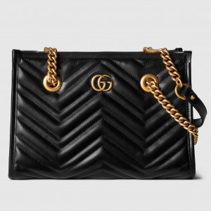 Gucci GG Marmont Small Tote in Black Chevron Calfskin